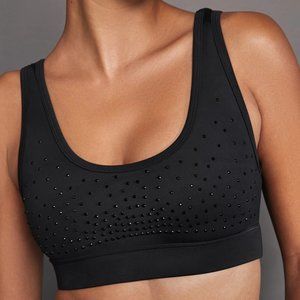 Carbon38 Rhinestones Cut Out Scoop Bra in Diamond Compression - Black